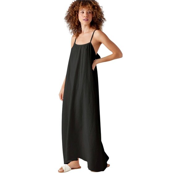 NWT SOL ANGELES GAUZY MAXI DRESS WITH TIE BACK BLACK SIZE M/L - Picture 4 of 9